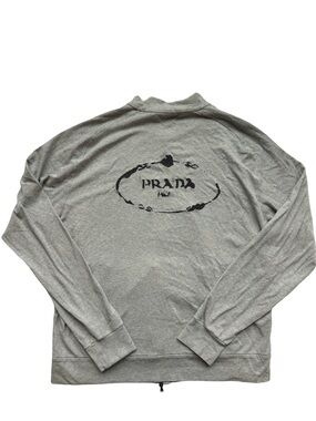 Prada Men's Grey Logo Zip Up Sweatshirt